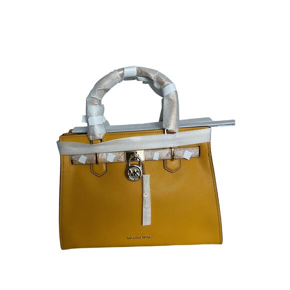 Michael Kors Hamilton Medium Leather Satchel Yellow NWT - Picture 2 of 5